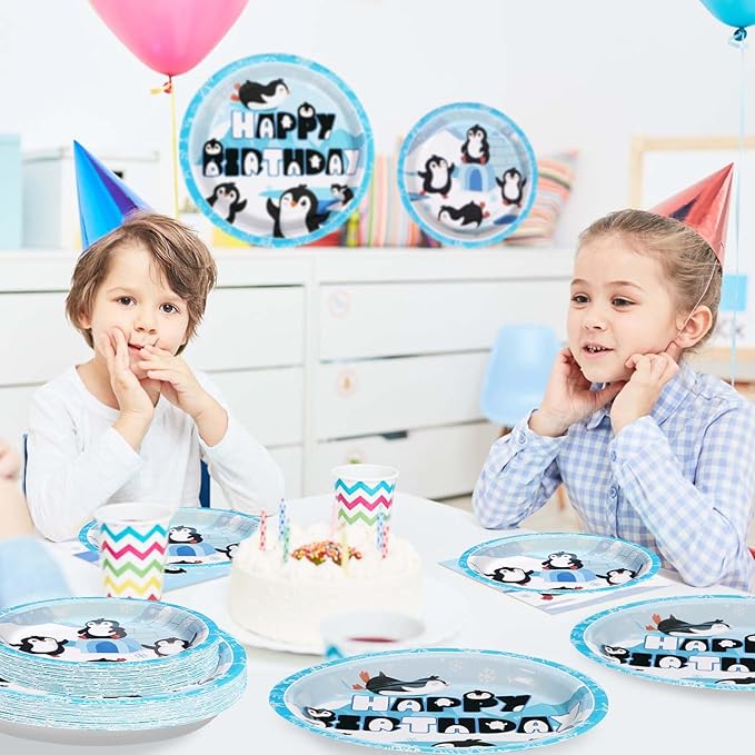 96 PCS Penguin Birthday Party Supplies 350 GSM Winter Penguin Plates and Napkins Disposable Tableware Set Penguin Birthday Decorations for Winter Penguin Theme Birthday Party Baby Shower Decor Serve24