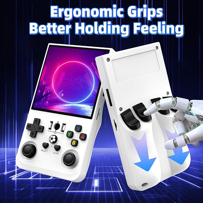 R36Max Retro Handheld Game Console, Portable Mini Retro Handheld Game Console, 4.0 Inch IPS Video Gaming Console with 64GB TF Card Retro Games, 4000mAh Battery, White