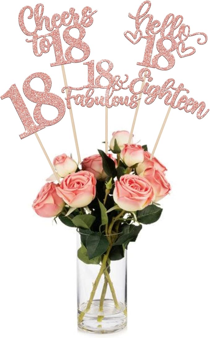 15PCS Happy 18th Birthday Centerpiece Sticks Eighteen Hello 18 Cheers to 18 Table Flower Centerpieces Sticks Happy 18 Fabulous Floral Decorations for 18th Birthday Party Centerpieces Rose Gold