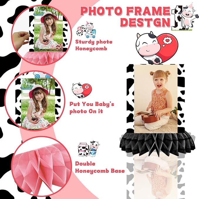 Holy Cow I'm One Birthday Decorations, Cow First Birthday Honeycomb Centerpiece Party Decoration, Baby 1st Birthday Cow Themed Photo Table Centerpiece Party Supplies