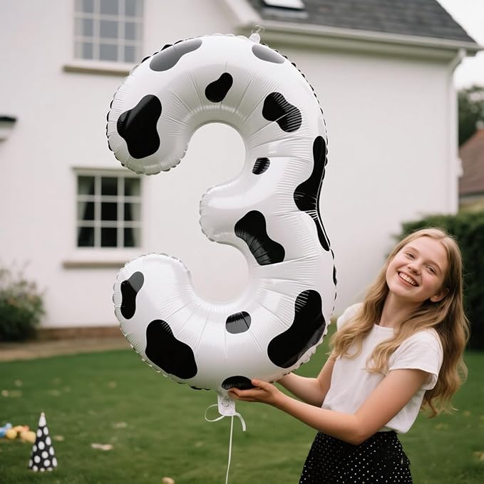 40 Inch Cow Print Balloon Number 3 Balloon,Number Balloons Cow Print Big Giant Jumbo Number 3 Foil Mylar Balloons for 13th Birthday Party Anniversary Events,Wedding Anniversary Party Decorations