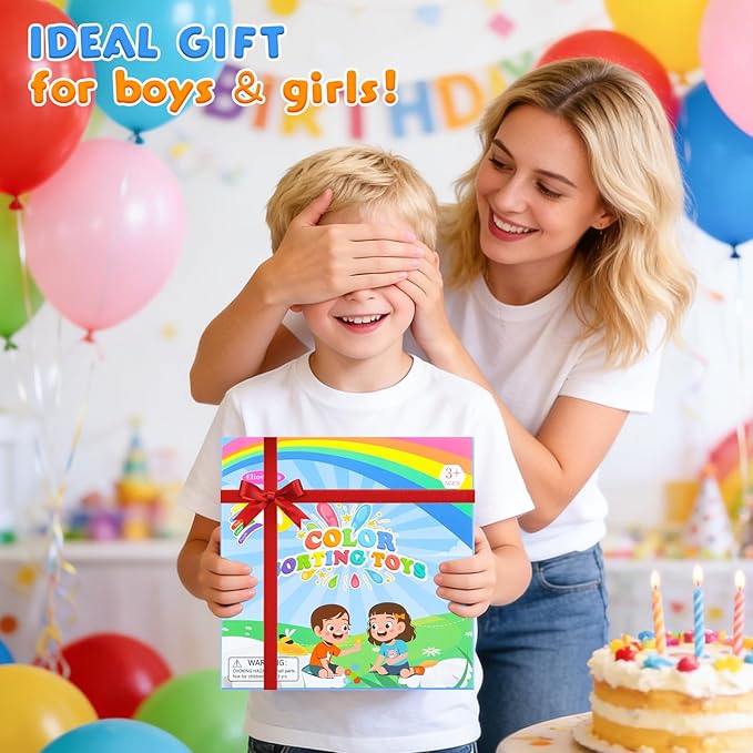 Valentine's Day Color Sorting Sensory Toy for Toddlers 3-5 Years - Montessori Fine Motor Skills Development, Travel & Autism Learning Activity for Airplane Classroom Easter Gift for Kids