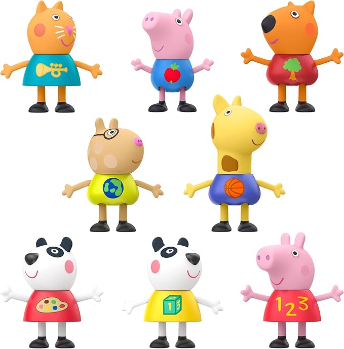 Peppa Pig School Classroom Toy Figures 8-Pack, Peppa Pig, George Pig, Peggi Panda, Candy Cat and More, Back to School Gifts for Kids, Ages 3+ (Amazon Exclusive)