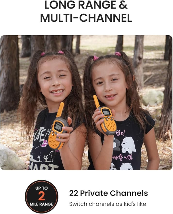 FOREDOM Rechargeable Walkie Talkies for Kids Walkie Talkies Long Range for Boy & Girl Age 3 to 12 Year Old Birthday Toys with Flashlight, 2 Pack