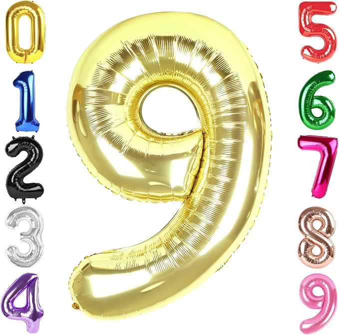 40 Inch Champagne Gold Number 9 Balloon, Giant 9 Number Balloons for 9th Birthday Decorations, Party Supplies for Baby Boy Girl, Champagne Gold Party Decor