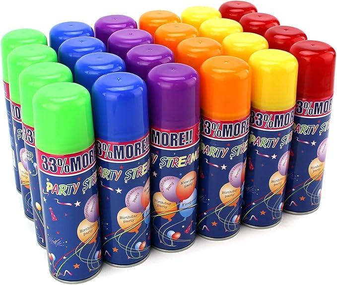 12 Pack Party String Spray (3 oz Each) – Streamer Spray in a Can, Full Color Set with 2 of Each Color, Party Supplies for Kids’ Parties, Birthdays, and Celebrations