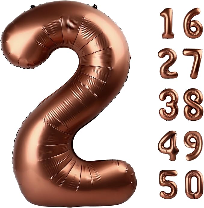 40 Inch Dark Brown Balloon Number 2 Balloon,Number Balloons Chocolate Big Giant Jumbo Number 2 Foil Mylar Balloons for 12th Birthday Party Anniversary Events,Wedding Anniversary Party Decorations