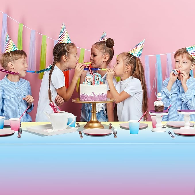 6 Pack Pastel Rainbow Plastic Tablecloth Party Decorations, Pastel Disposable Table Covers for Rectangle Tables, Rainbow Table Cloth for Birthday Baby Shower Wedding Party Supplies, 54x108Inch