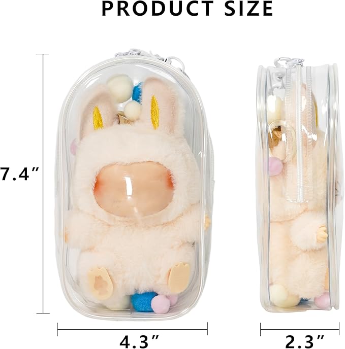 Clear Display & Storage Case for 17cm Doll – PVC Bag with Detachable Keychain for Collectible Toys and Cosmetics, Portable cases for Travel or Home Decor (7 Inches)