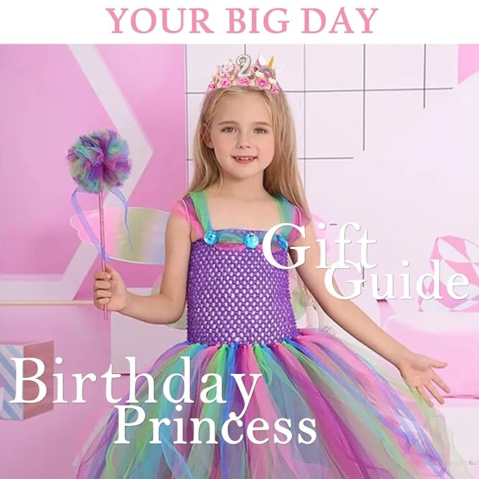 SuPoo 2nd Birthday Headband - Flower Crown for Girls Princess Tiara - Cute 2 Year Old Birthday Party Decorations Accessory