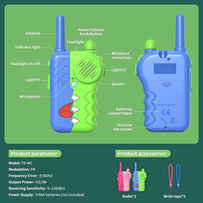 W1 Walkie Talkies for Kids,Single Channel Kids Walkie Talkies with Flashlight Lanyard,3 Miles Range Toys Walkie Talkie for Outside/Camping/Hiking (2-Pack)