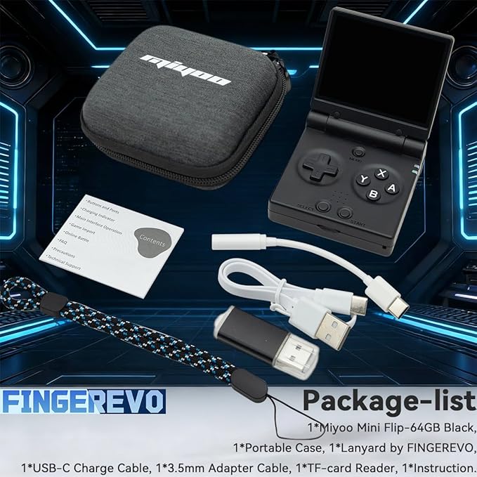 Miyoo Mini Flip Handheld Game Console 2.8-inch 750*560 IPS Screen 2500mAh Miyoo-mini Flip Clamshell Retro Games Consoles OnionOS-64GB Black