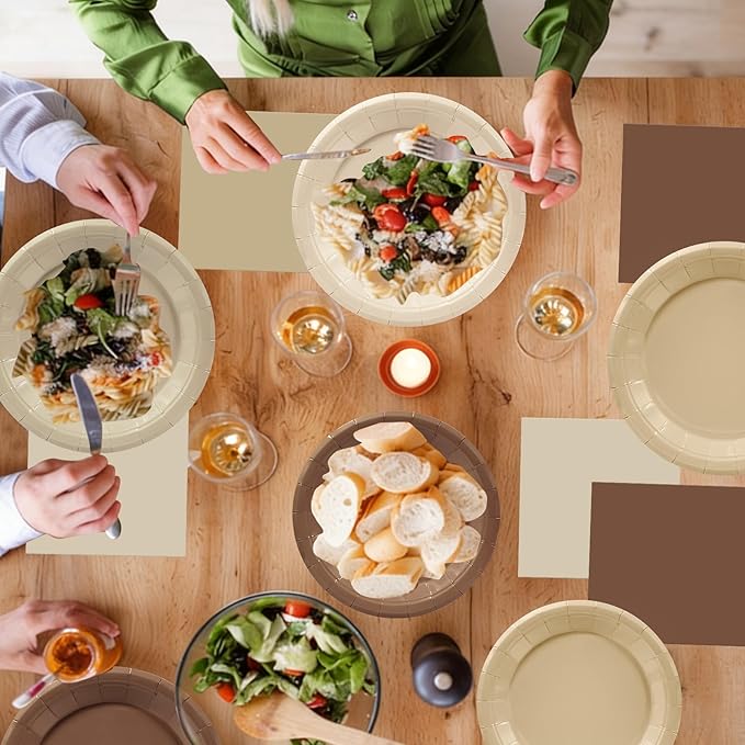 180pcs Gradient Brown Plates and Napkins Party Supplies,Brown Theme Birthday Party Paper Plates and Napkins Set,for Boho Baby Shower Wedding Gathering Party Decorations,Serve 60 Guests