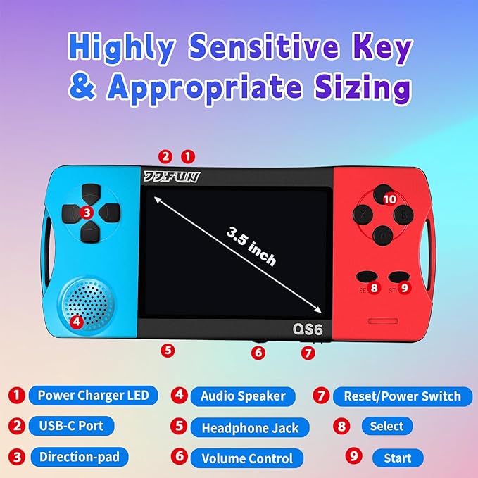 Handheld Games for Kids with 3.5" IPS Large Screen Built-in 216 Retro Video Games Portable Gaming Player with Rechargeable Battery Mini Arcade Electronic Toy Gifts for Boys Girls (Blue+Red)