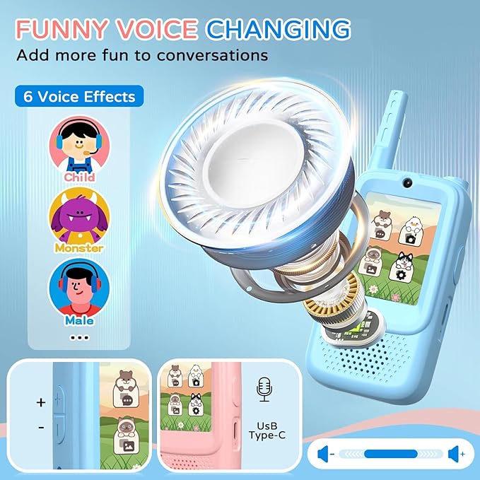 Kids Walkie Talkies for 3-12 Year Old Boys & Girls, 2 Pack Children Two-Way Radios with Video Call, Voice Chat, Camera & Album, Auto Pairing, 1148ft Range for Indoor Outdoor, Camping, Hiking