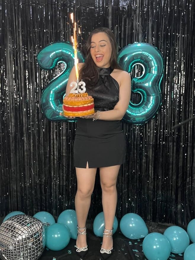 Teal Blue 40 Inch Big Number Balloon Birthday Decoration, Number 2 Helium Balloon 12 20 22 23 24 26 2025 New Years Celebration, Boy Girl Baby Anniversary Party Graduations Supplies Decorations