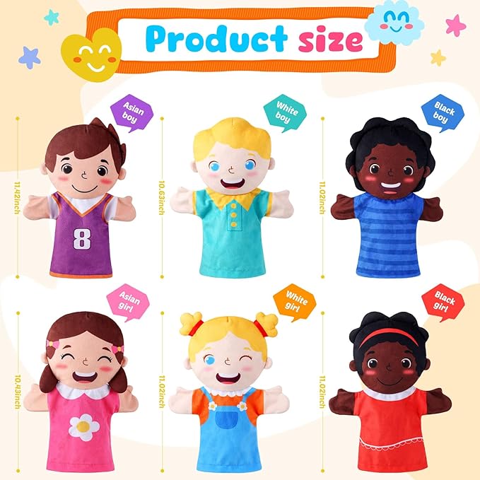 6 Pcs Role Play Hand Puppets Multicultural Entrepreneur Plush Toys Role-Play Toy Puppets for Kids Storytelling Imaginative Pretend Play Teaching Preschool(Multiculturalism)