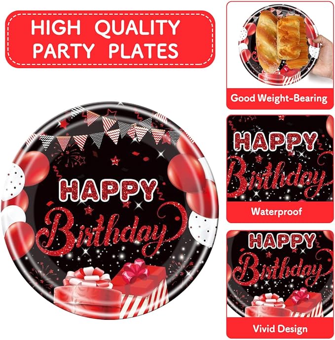 Red and Black Birthday Party Tableware Supplies Set Red Party Confetti Sprinkles Happy Birthday Party Decorations