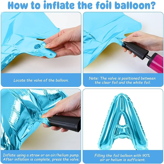 29PC Light Blue Happy Birthday Balloon Banner, 16 Inch 3D Letter Banner Sign, Light Dark Blue White Confetti Balloons 18 Inch Star Heart Foil Balloons for Kids, Men, Boys Party Decorations