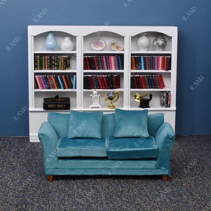 iLAND Modern Dollhouse Furniture on 1/12 Scale of Miniature Sofa for Dollhouse Living Room (Turquoise Blue Velvet)