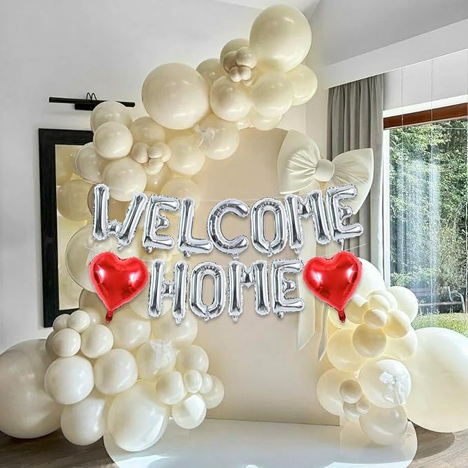 TONIFUL Welcome Home Balloons,16 Inch Silver Welcome Home Foil Balloons Banner Welcome Home Party Decorations for Homecoming Party Decorations House Warming Party Family Gathering Supplies