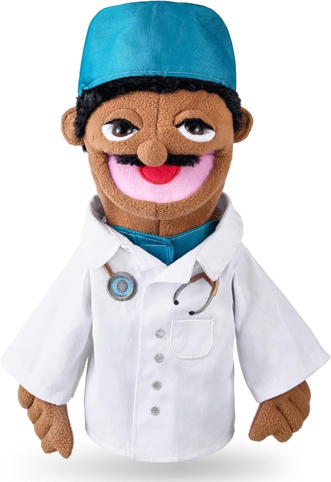 Role Play Hand Puppets Hand Plush Chef Doctor Fireman Pirate Detective Athlete Nurse Worker Hand Puppet Toys Puppets for Kids Storytelling Imaginative Pretend Play Teaching Preschool(Doctor)