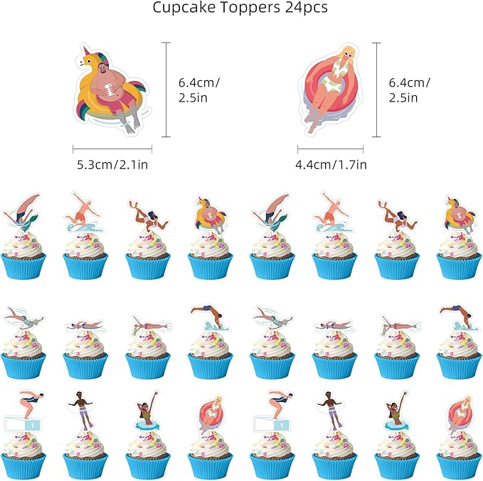 Swimming Birthday Party Supplies Swimming Party Decorations Include HAPPY BIRTHDAY Banner Balloons Cake Topper Cupcake Toppers Swimming Birthday Party Decorations