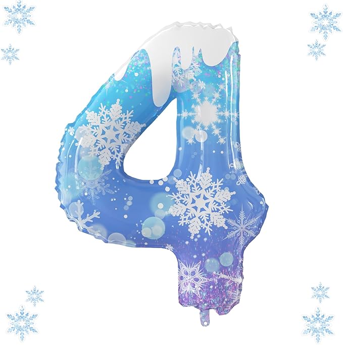 40 Inch Frozen Balloons Number 4 Birthday Balloons Decorations for Girls Birthday Snowflake Themed Party Supplies Winter Party Decorations (Blue Snowflake, number 4)