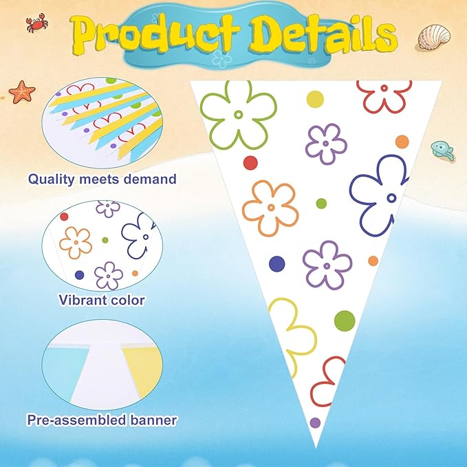 Jetec 5 Pack 49 ft Cartoon Sponge Theme Pennant Banner, Triangle Flags Bunting Garland, Birthday Party Decorations, Baby Shower Supplies, Outdoor Indoor Cartoon Theme Banner Sponge Decor