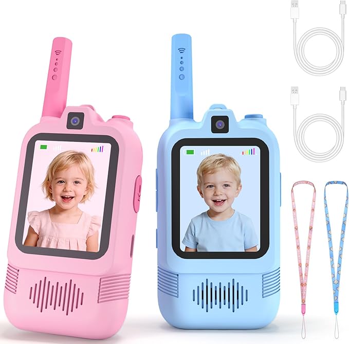 Video Walkie Talkies for Kids with Front and Rear Cameras, 2 Pack Rechargeable Kids Walkie Talkies with Real-Time Video, Long Range Walkie Talkie Toys for Camping Hiking Indoor Outdoor Boys Girls