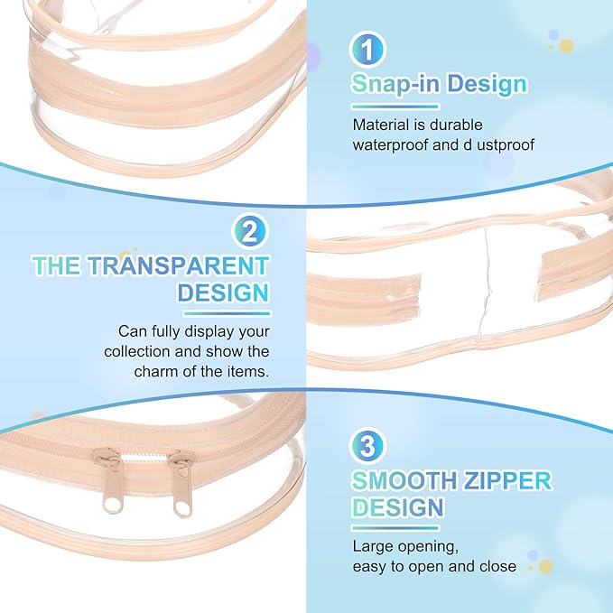 uxcell Figure Display Bag, 3 x 4.3 x 7.3 Inch PVC Oval Portable Dolls Pouch Carrying Case Storage Bag Keychain Charm for Showing Off Boxes Dolls, Peach Pink