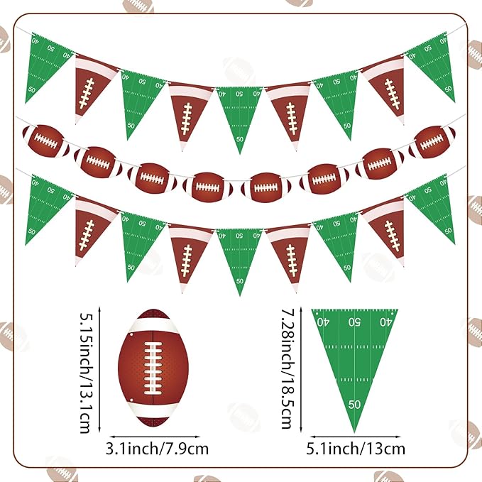 4 PCS Football Party Decorations Football Banner Flags Football Paper Garlands with Pennant Buntings for Sports Theme Birthday Party Decorations Baby Shower