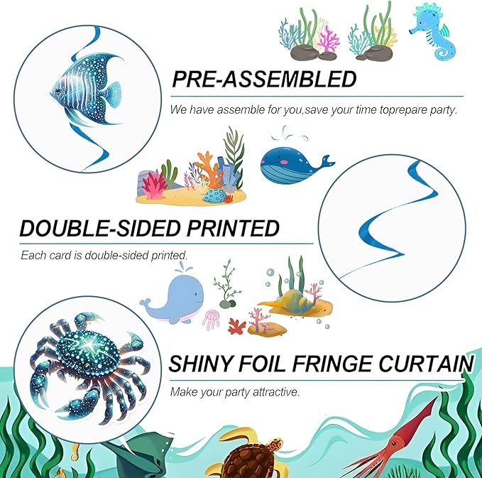 Sea Animals Birthday Decorations, Fish Hanging Swirls Deco for Under The Sea, Ocean Theme Party Supplies & Party Decorations Streamers, Kids Marine Life Party Decor