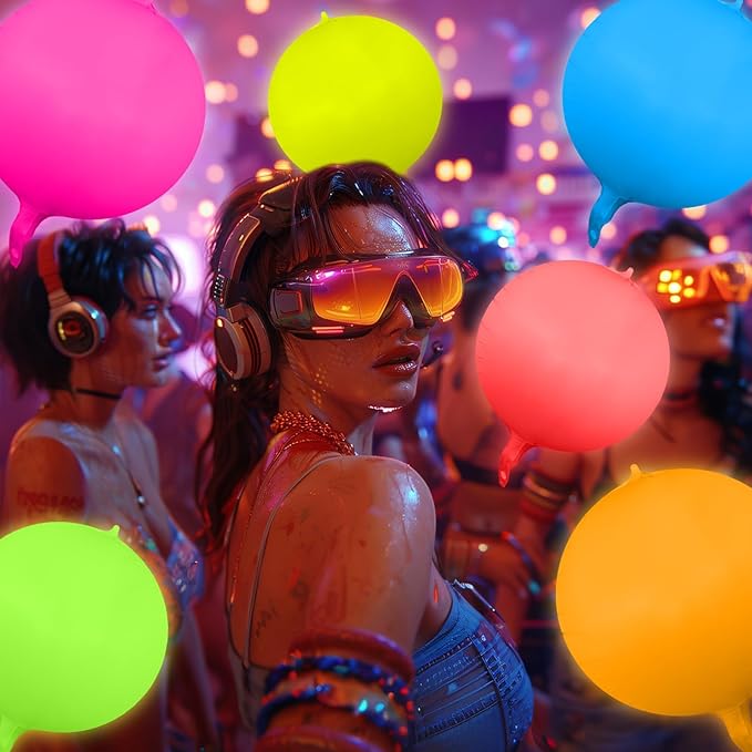 12 Pcs 22 Inches Round Glow in The Dark Neon Balloons Glow Party Supplies Neon Foil Balloons 90 80s Hip Hop for Christmas Happy New Year Birthday Wedding Anniversary Backdrop Decor
