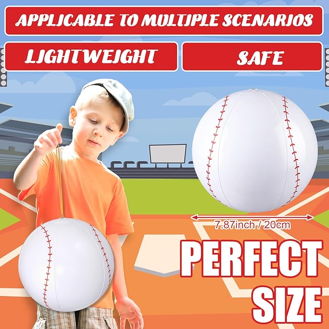 12 Pcs Baseball Party Favors Punching Balloons for Kids PVC Inflatable Punch Balloon Bouncy Balls with Rubber Band Handle Goodie Bags Stuffers for Baseball Birthday Supplies Pool Decoration