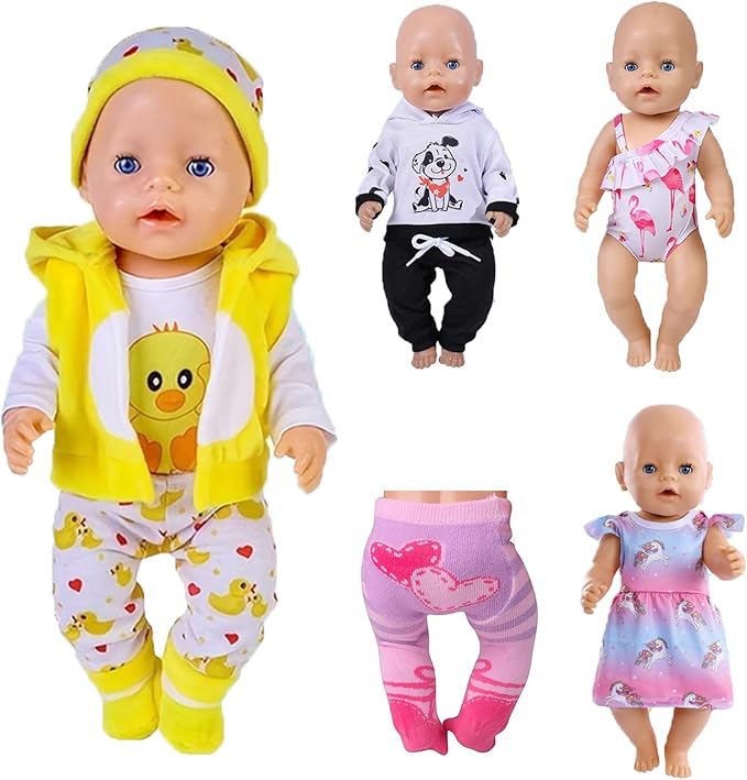 14-18 Inch Baby Doll Clothes 5 Sets Accessories Dress with Hats Socks for New Born 43cm Toy Baby Doll 14-16 Inch/15 Inch/18 Inch/Girl&Boy
