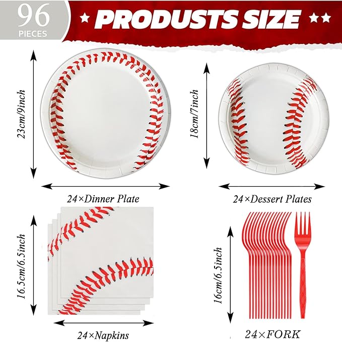 96 Pcs Baseball Party Decorations Bundle Paper Plates Napkins For Baseball Birthday Party Favors