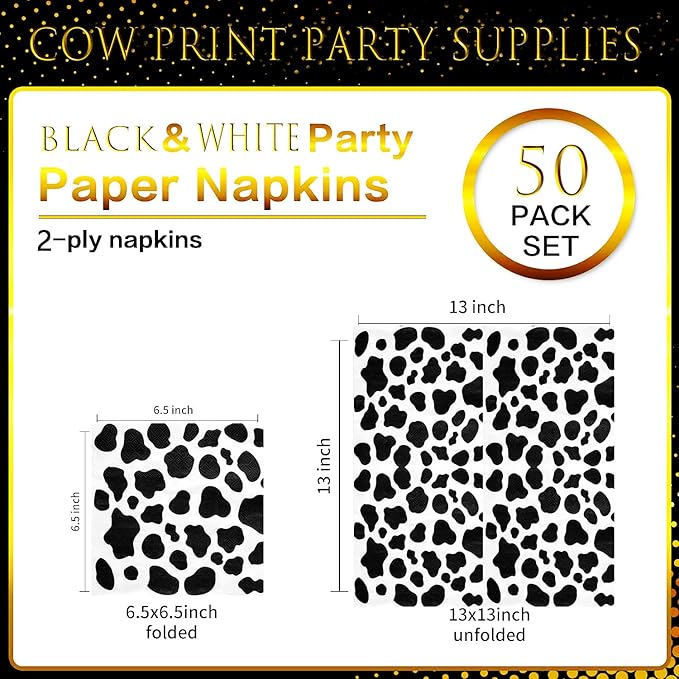 50pcs Farm Animal Napkins - Cow Print Party Supplies, Disposable Napkins for Baby Shower & Birthday Party Decorations