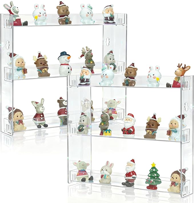 2 Pack Clear Display Case for Mini Action Storage,Wall Mounted Organizer for Mini Figures Holds 20-30 Mini Toys