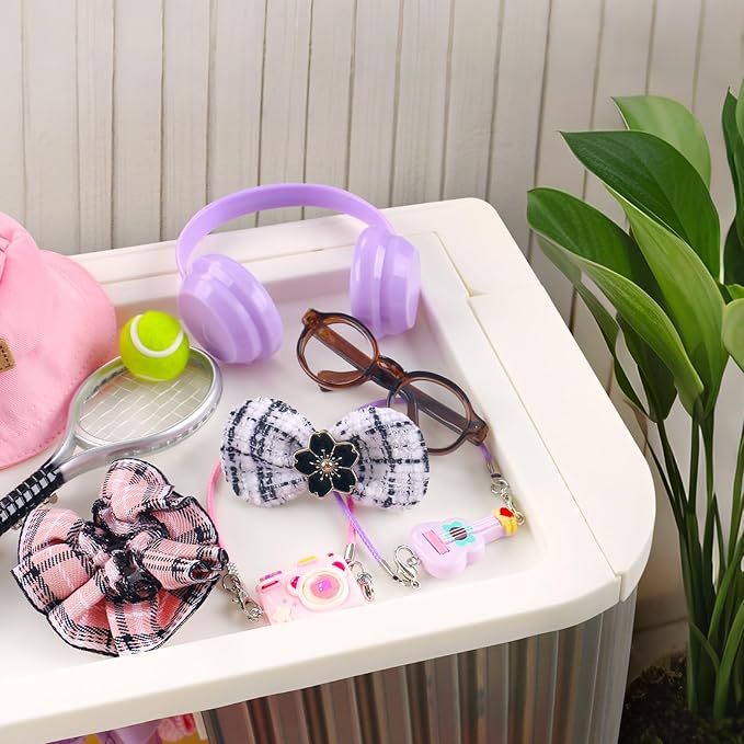 Foldable Doll Wardrobe Closet Storage Box Compatible with Labubu Clothes with 15 Hangers & Rod - Stackable Organizer Cabinet for 15/17cm Doll Clothes with Dust-Resistant Cover and Display Shelf