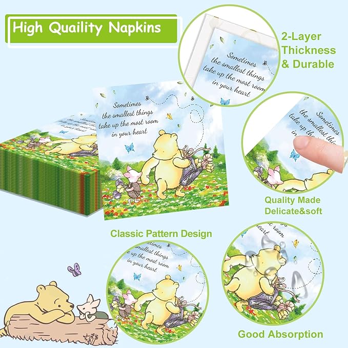 177pcs Vintage Winnie Bear Baby Shower Pooh Party Supplies Decorations Oh Baby Plates and Napkins Tableware Set for Boys Girls Newborn Kids Cups Tablecloth Banner Birthday Decorations for 25 Guests