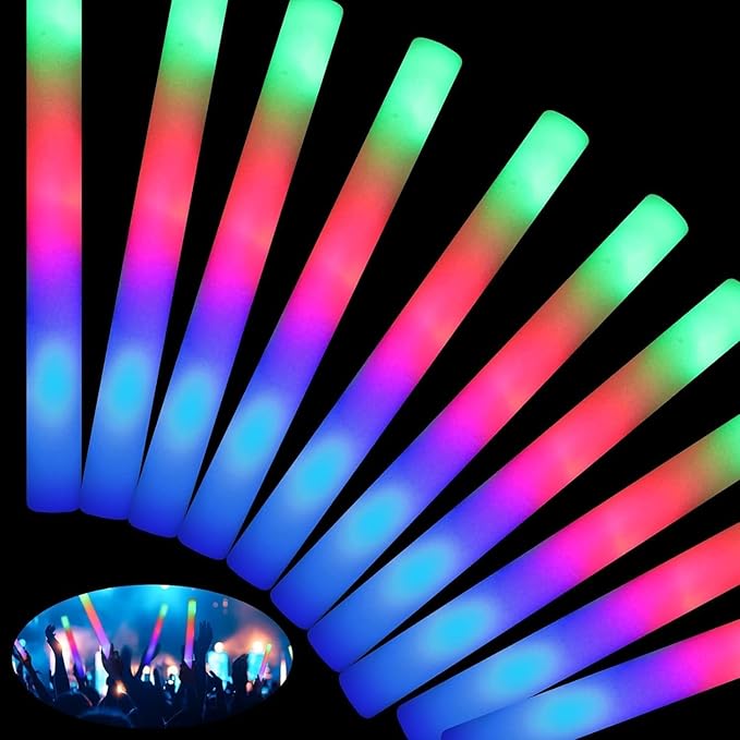 100 PCS Foam Glow Sticks, Bulk Glow Sticks with 3 Modes Colorful Flashing, LED Light Sticks, Glow in Dark Party Supplies for Wedding, Raves, Birthday, Christmas, New Year