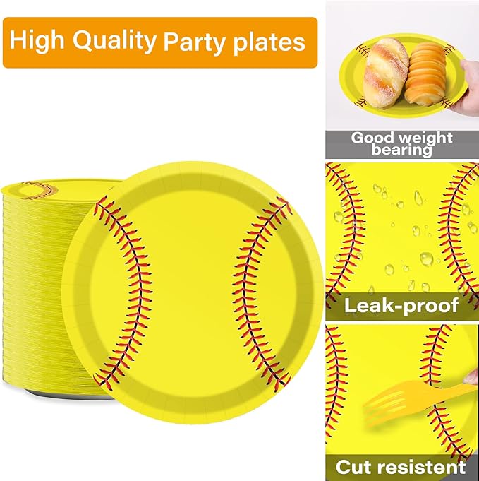 50 Guests Softball Plates and Napkins Party Supplies Softball Party Decorations Disposable Tableware Set Sport Birthday Baby Shower Dinnerware Favor for Kids, 200PCS