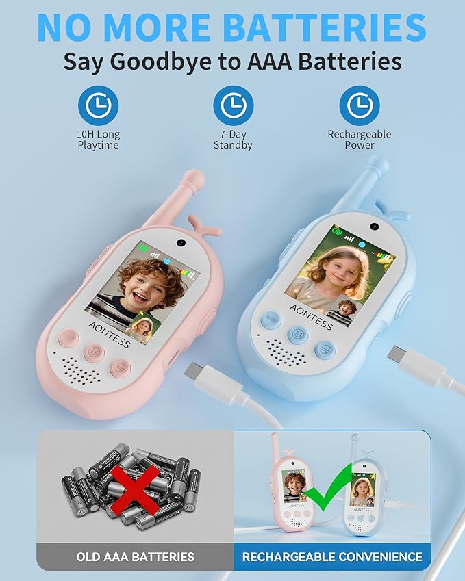 Kids Video Walkie Talkies with Camera: Rechargeable 2 Way Radios with Magic Voice - Electronic Learning Toys for Hide and Seek, Camping, Hiking - Birthday Gifts Boys Girls 3-12