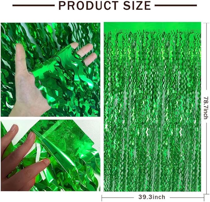 Green Streamers Foil Fringe Backdrop Curtains Photo Booth Props Tinsel Backdrop for Birthday Dinosaur Animal St Patrick's Day Jungle Theme Forest Football Christmas Party Decorations