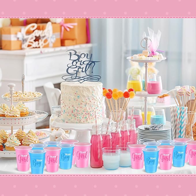 Norme 60 Pcs Gender Reveal Plastic Cups Gender Reveal Party Supplies Team Boy Team Girl Disposable Blue Pink Cups for Beverage Drink Tableware (16 oz)
