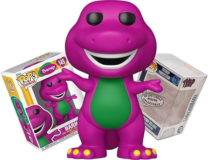 Funko Barney (Hug Time) + Pop Protector: Barney Retro Toys Pop! TV Vinyl Figure (Gift Set Bundled with ToyBop Brand Box Protector Collector Case - UV and Scratch-Resistant)