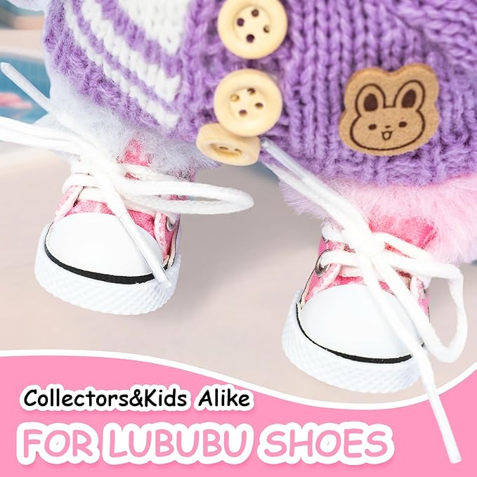 Mini Doll Shoes, 1 Pair Cute Lace Up Canvas Sneakers Compatible for 17cm/15cm Doll Shoes Toy Outfit Accessories Easter Gifts(Pink)