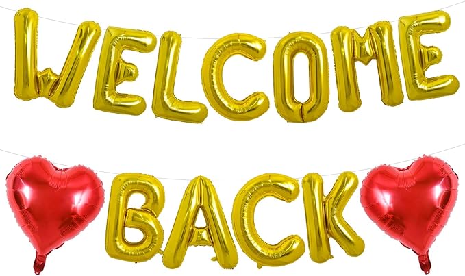 TONIFUL Welcome Back Balloons,16 Inch Gold Welcome Back Foil Balloons Banner Welcome Back Party Decorations for Homecoming Party Decorations House Warming Party Family Gathering Supplies