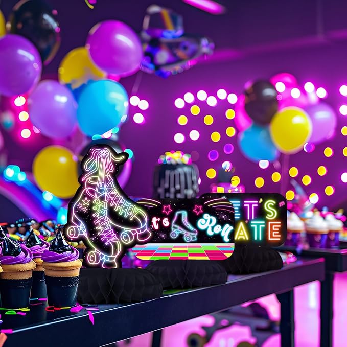 Roller Skating Party Centerpiece Set - Skating Honeycomb Birthday Decorations and Roller Skating Table Toppers for Kids' Skating-Themed Birthday and Baby Shower Table Decor